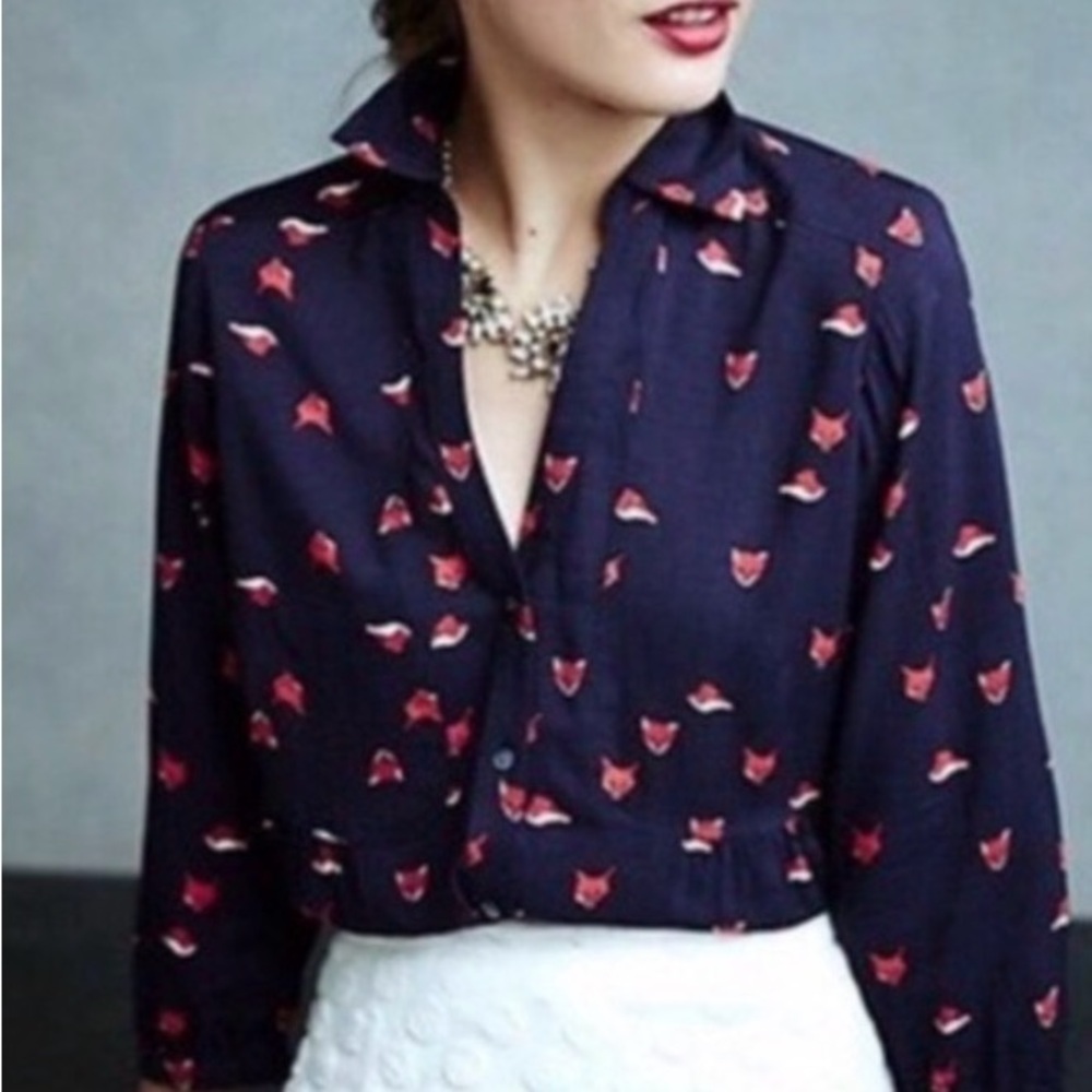 Anthropologie Maeve Woodland Walk Buttondown in Fox print